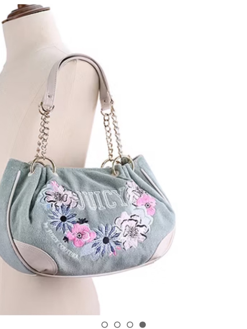 Juicy Couture Mint Green Floral Embroidered Shoulder Bag